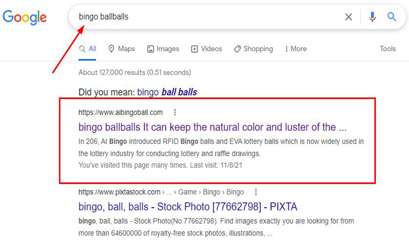 谷歌排名案例2关键词：bingo ballballs