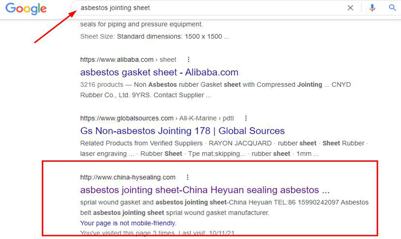 谷歌排名案例3关键词asbestos jointing sheet 