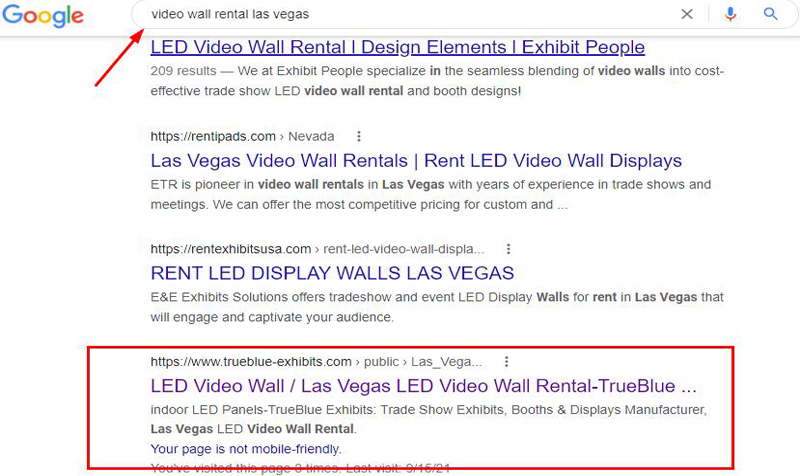 谷歌排名案例4关键词video wall rental las vegas